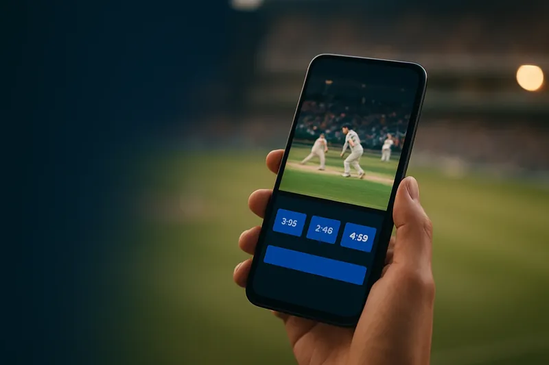 Live Cricket Odds Hand holding smartphone showing live cricket match and real-time odds